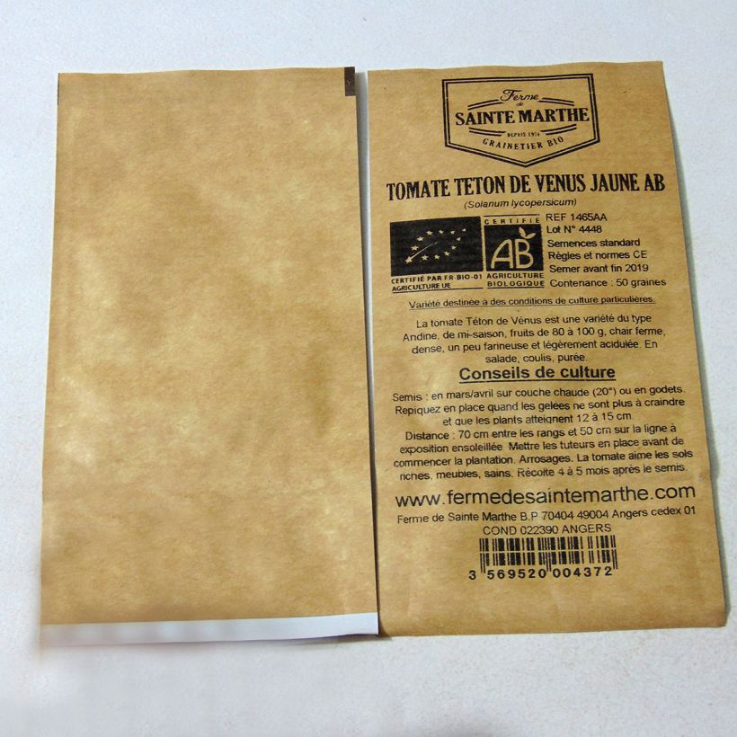 Example of Tomate Téton de Venus jaune Bio per pack of 50 seeds as you get