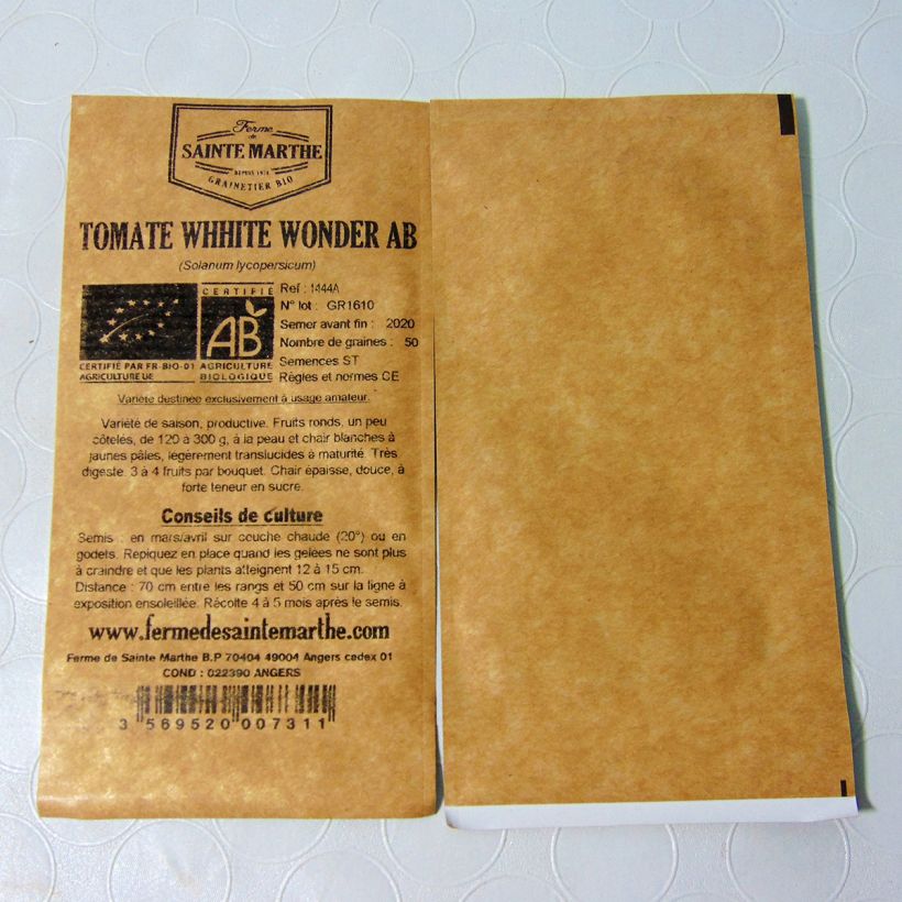 Example of Tomate White Wonder Bio per pack of 50 seeds as you get