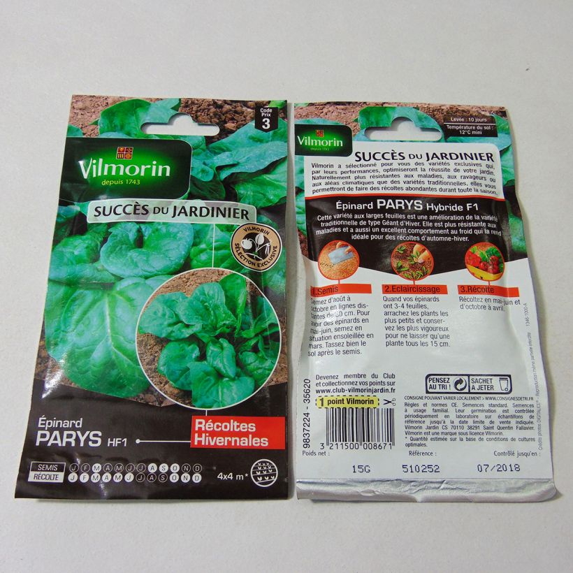 Example of Spinat Parys F1 - Vilmorin per pack of 1500 seeds (15g) as you get