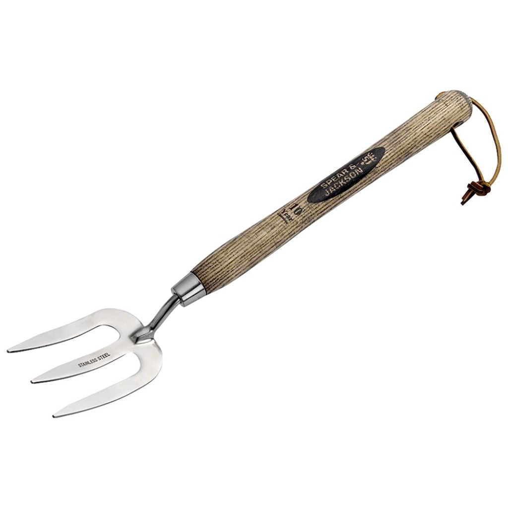 Traditionelle Blumengabel mit langem Stiel aus poliertem Spiegelstahl von Spear & Jackson