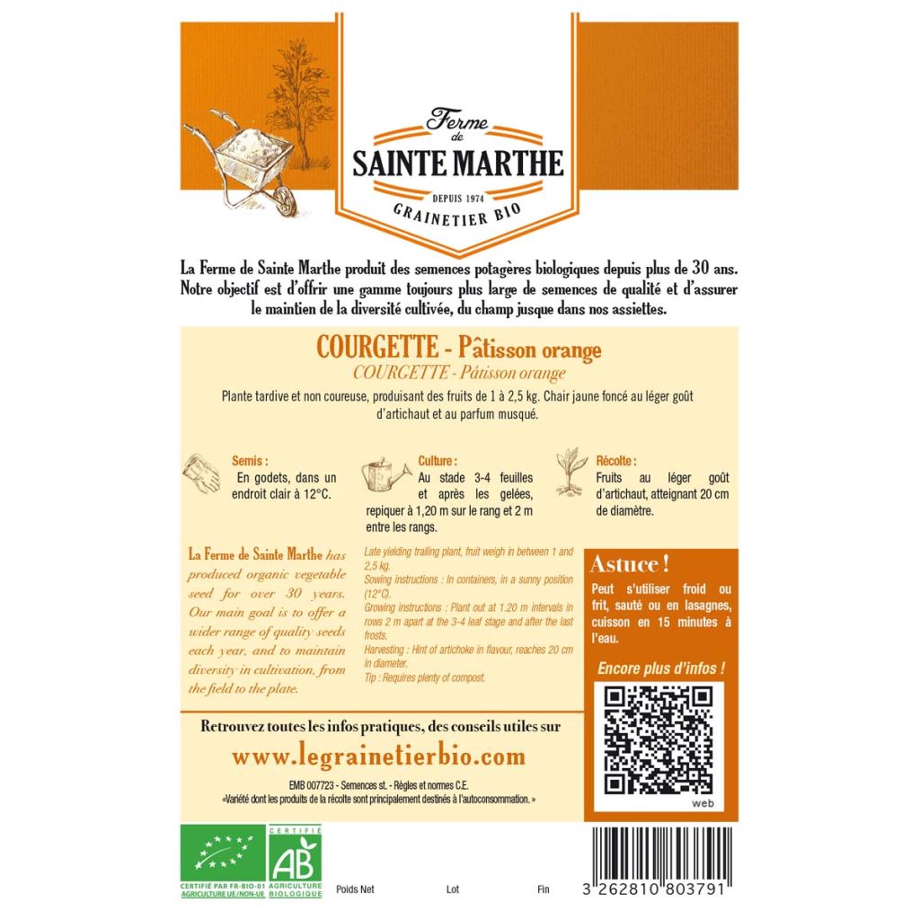 Üfo-Kürbis Pâtisson Orange Bio - Ferme de Sainte Marthe